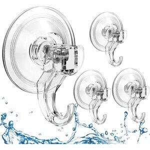 Suction Cup Hooks 4 Pack, Multi-Purpose Clear Shower Suction Hooks Waterproof
